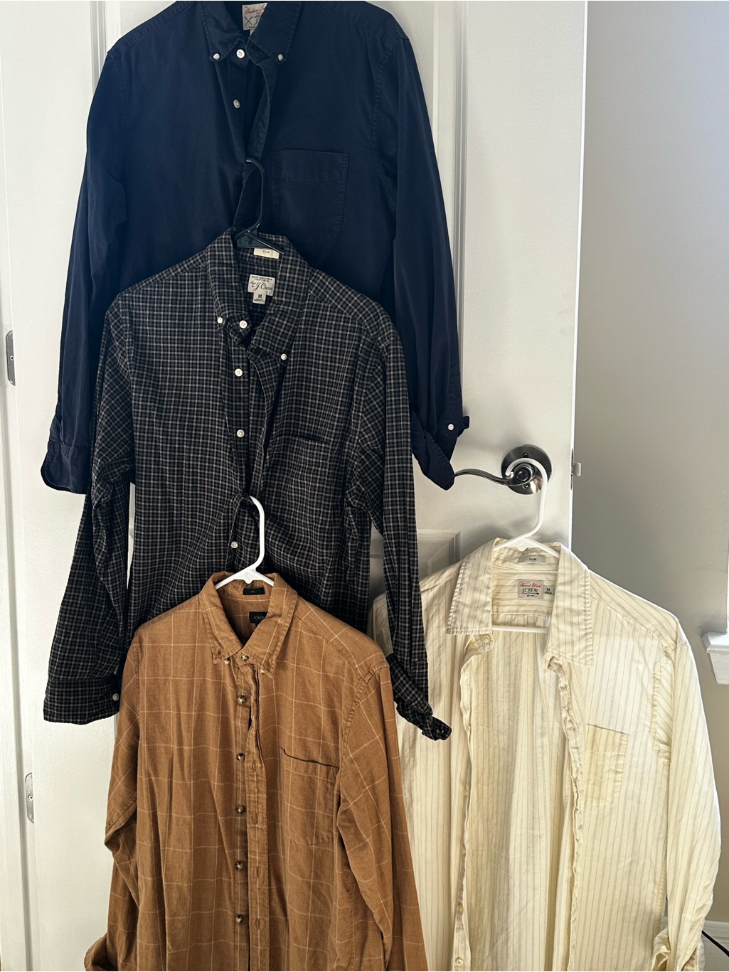 Bundle - 4 J. Crew Button-Up Shirts - Navy, Black Plaid, Camel, Cream